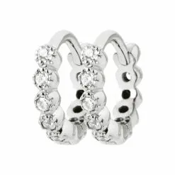 Descours 1893 Boucles D'oreilles Créoles En Argent Rhodié Et Oxydes De Zirconium