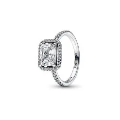 Bague Pandora Timeless Halo Scintillant Rectangulaire En Argent, Taille 58