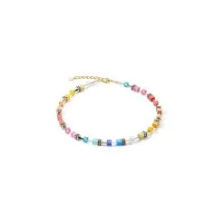 Coeur De Lion Collier Cœur De Lion GeoCUBE En Métal Doré, Acier, œil De Tigre, Cristaux Et Strass