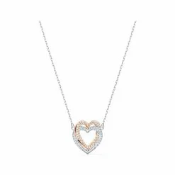 Collier Swarovski Infinity Heart En Métal Rhodié Et Métal Doré Rose Et Cristaux Swarovski