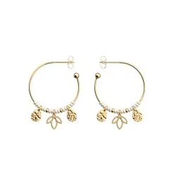 Boucles D'oreilles Créoles Les Georgettes Les Cadettes Lotus Pampille, Finition Dorée, Taille L