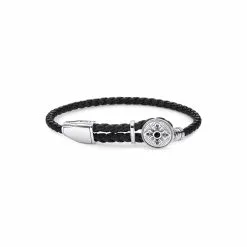 Bracelet Thomas Sabo Croix En Argent, Cuir Et Oxyde De Zirconium Et Onyx, 14-25cm