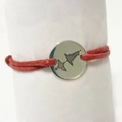 Kyoi Bracelet Petit Jeton Cordon Coton Ciré En Argent