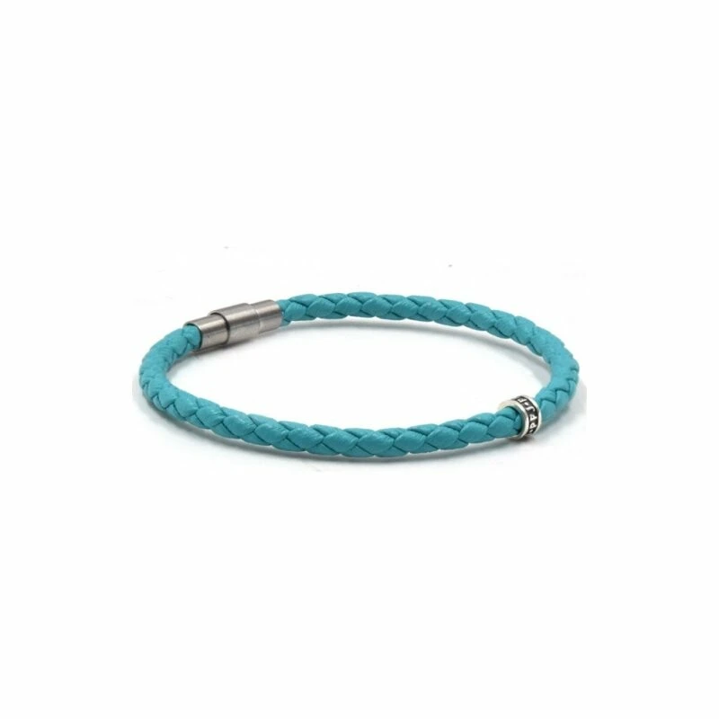 Bracelet Pierre Paul Jacques Cuir Bleu Turquoise Simple Tour