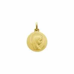 Médaille Augis Vierge Auréolée Ronde Facetée En Or Jaune, 16mm
