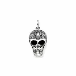 Pendentif Thomas Sabo Rebel At Heart Tête De Mort Avec Lys En Argent